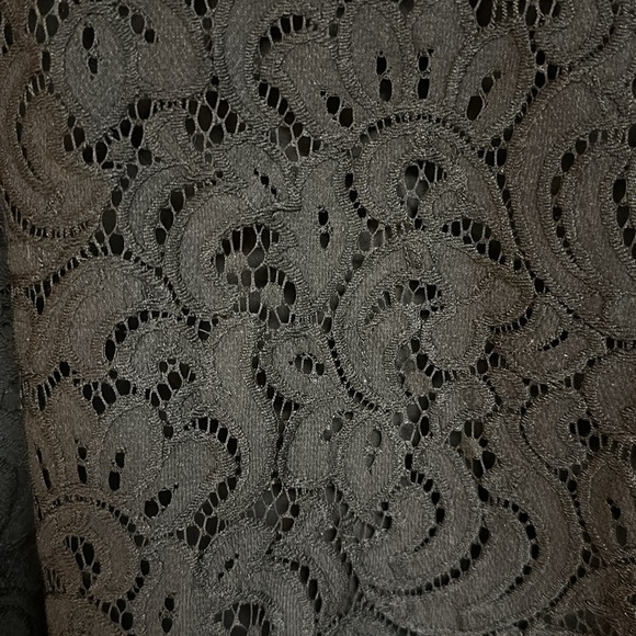 Loft Black Longsleeved Paisley Lace Front Crew Neck Dressy Career Blouse XL - Picture 4 of 7